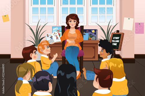 Preschool Teacher Reading a Book During Story Time