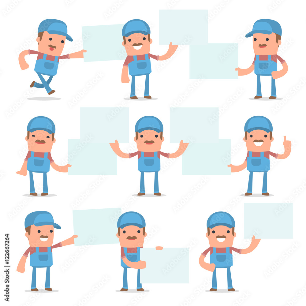 Set of Funny and Cheerful Character Technician holds and interac Set of Funny and Cheerful Character Technician holds and interac