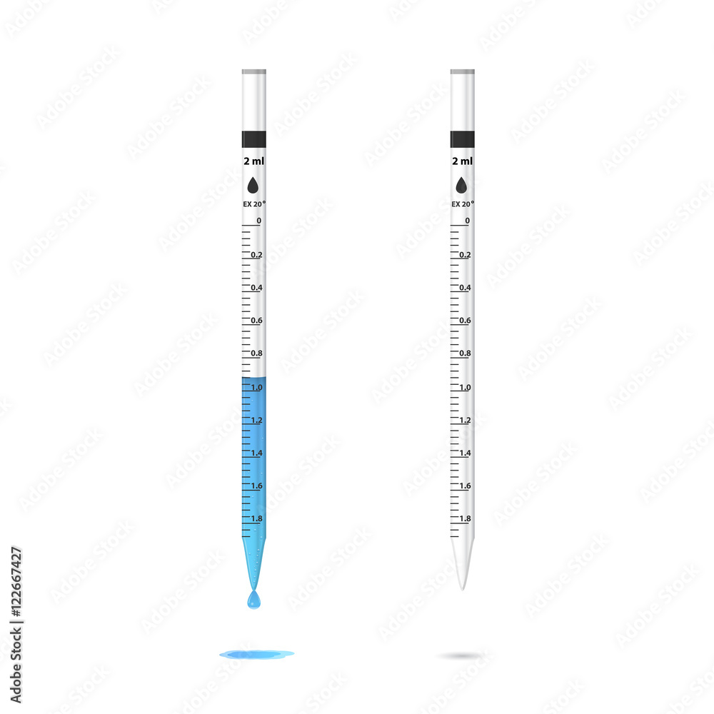 Empty and filled lab pipettes Empty and filled lab pipettes
