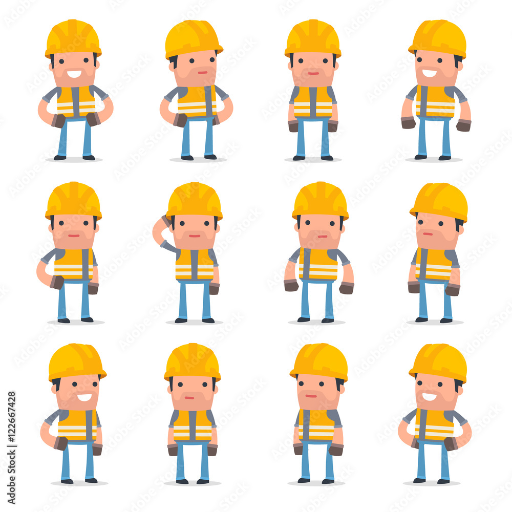 Set of Happy and Cheerful Character Incompetent Builder standing Set of Happy and Cheerful Character Incompetent Builder standing