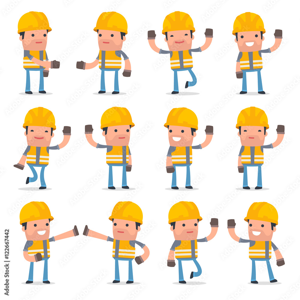 Set of Funny and Cheerful Character Incompetent Builder welcomes Set of Funny and Cheerful Character Incompetent Builder welcomes