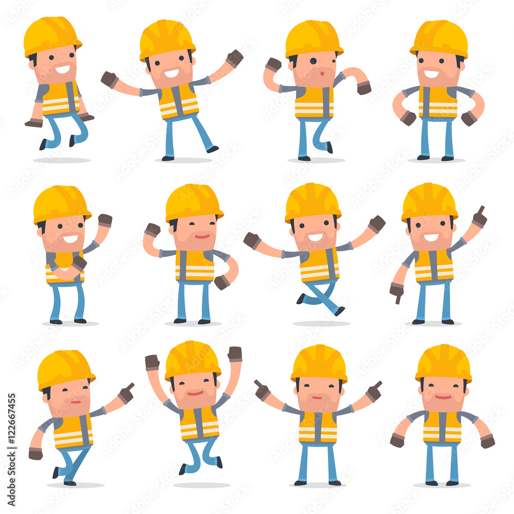 Set of Laughing and Joyful Character Incompetent Builder in cele Set of Laughing and Joyful Character Incompetent Builder in cele