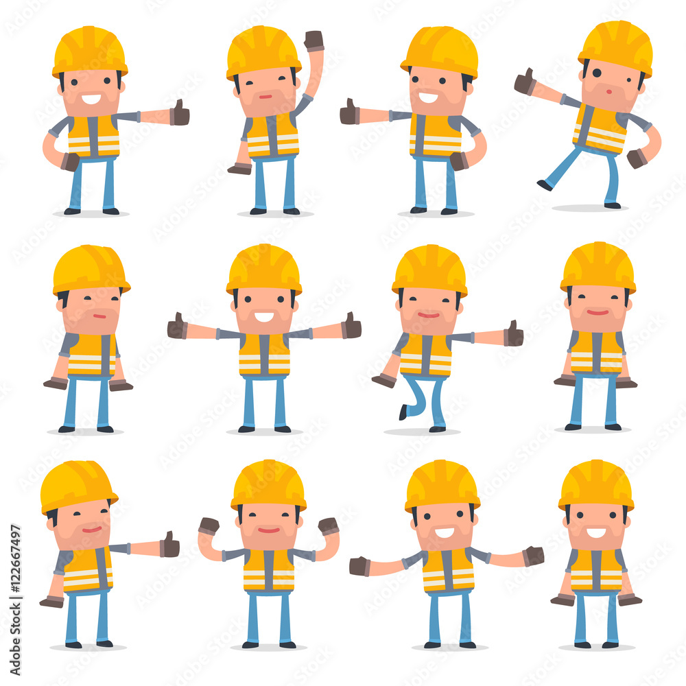 Set of Funny and Cheerful Character Incompetent Builder showing Set of Funny and Cheerful Character Incompetent Builder showing