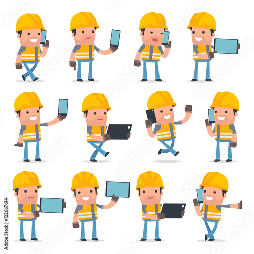 Set of Smart and Funny Character Incompetent Builder holding mob