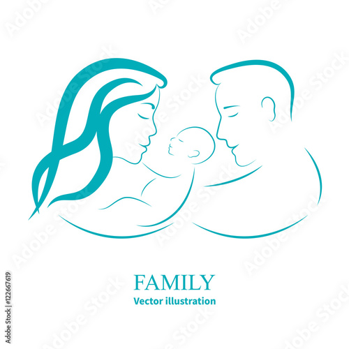 Sketch mom and dad holding a small child
