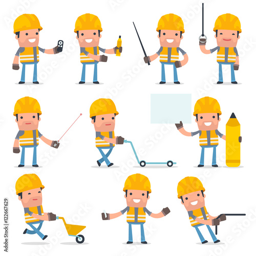 Set of Happy and Intelligent Character Incompetent Builder makin