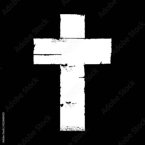 White and plain aged and worn edged cross freehand drawn