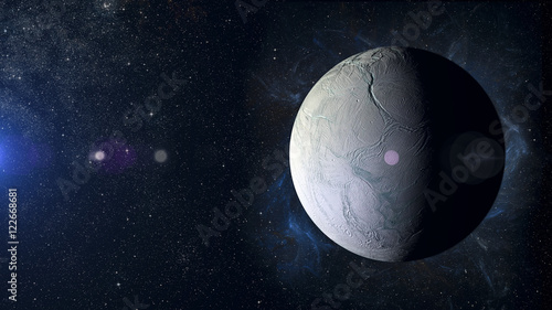 Fotografie Solar system planet Enceladus on nebula background.