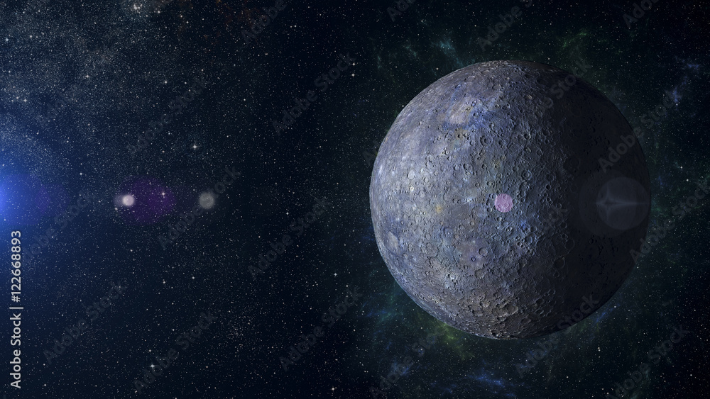 Naklejka premium Solar system planet Mercury on nebula background 3d rendering.