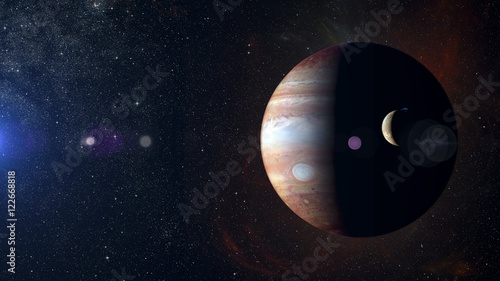 Solar system planet Jupiter on nebula background.