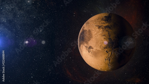 Solar system planet Mars on nebula background 3d rendering.