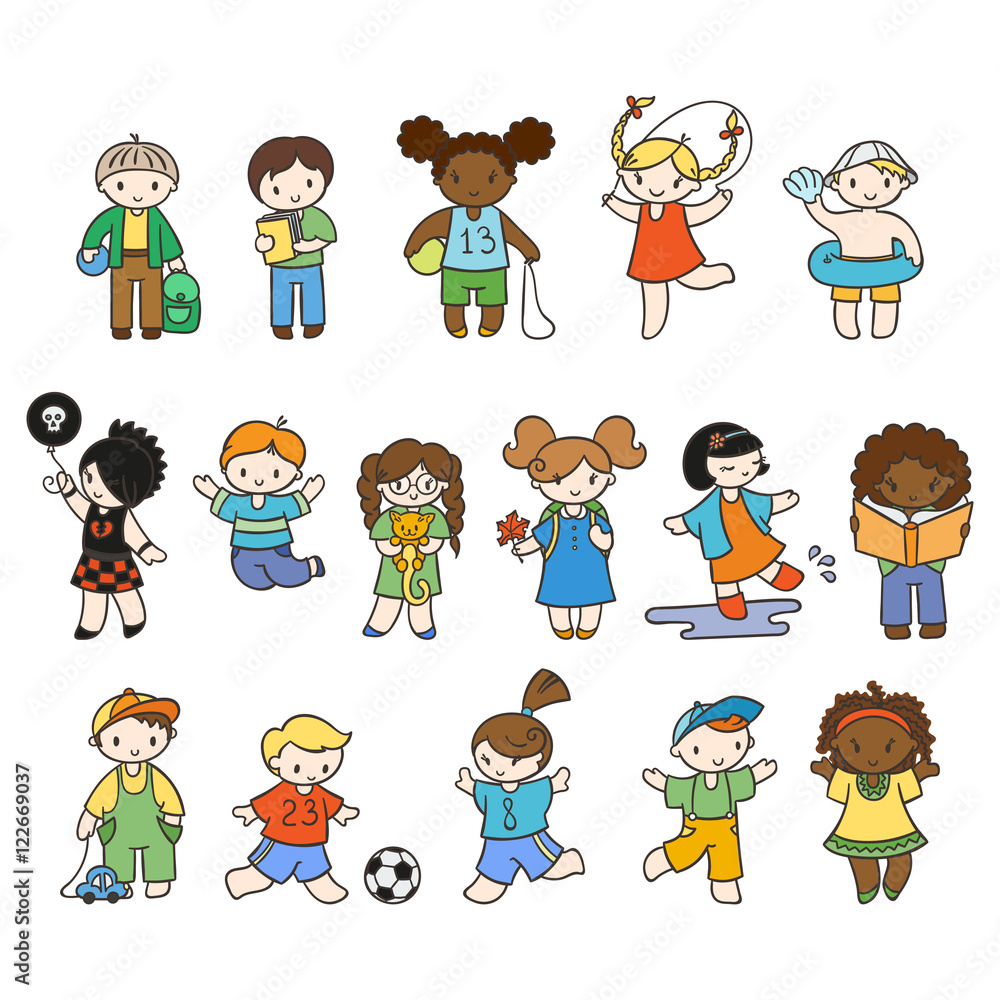 Set of cute doodle children. Set of cute doodle children.