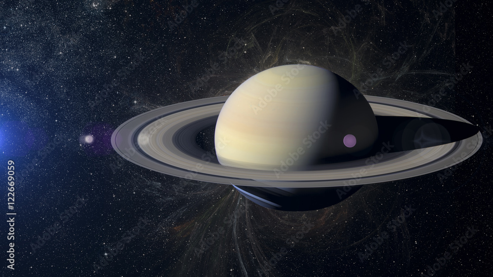 Fototapeta premium Solar system planet Saturn on nebula background.