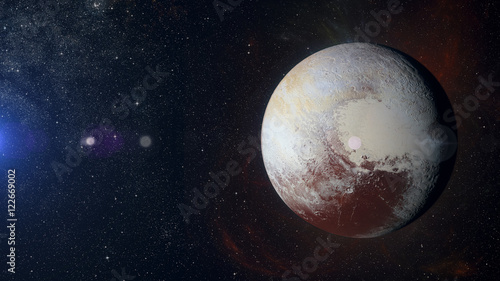 Solar system planet Pluto on nebula background. photo