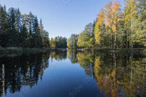 Scenic view of a river landscape in autumn