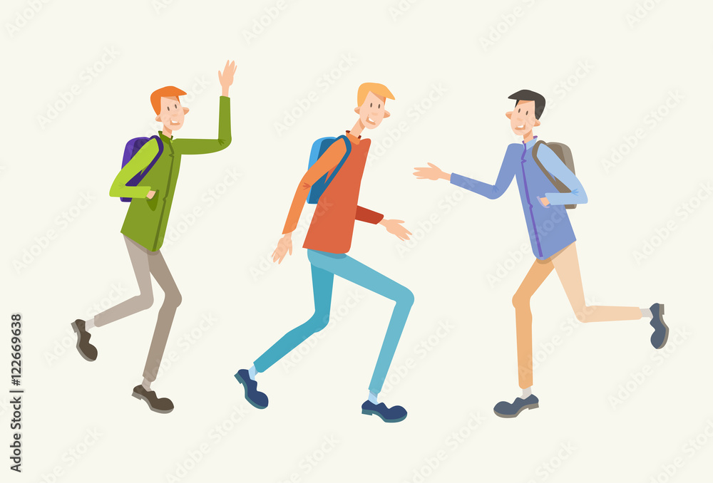 Young People Student Meeting, Teenagers Greeting Communication Flat Vector Illustration
