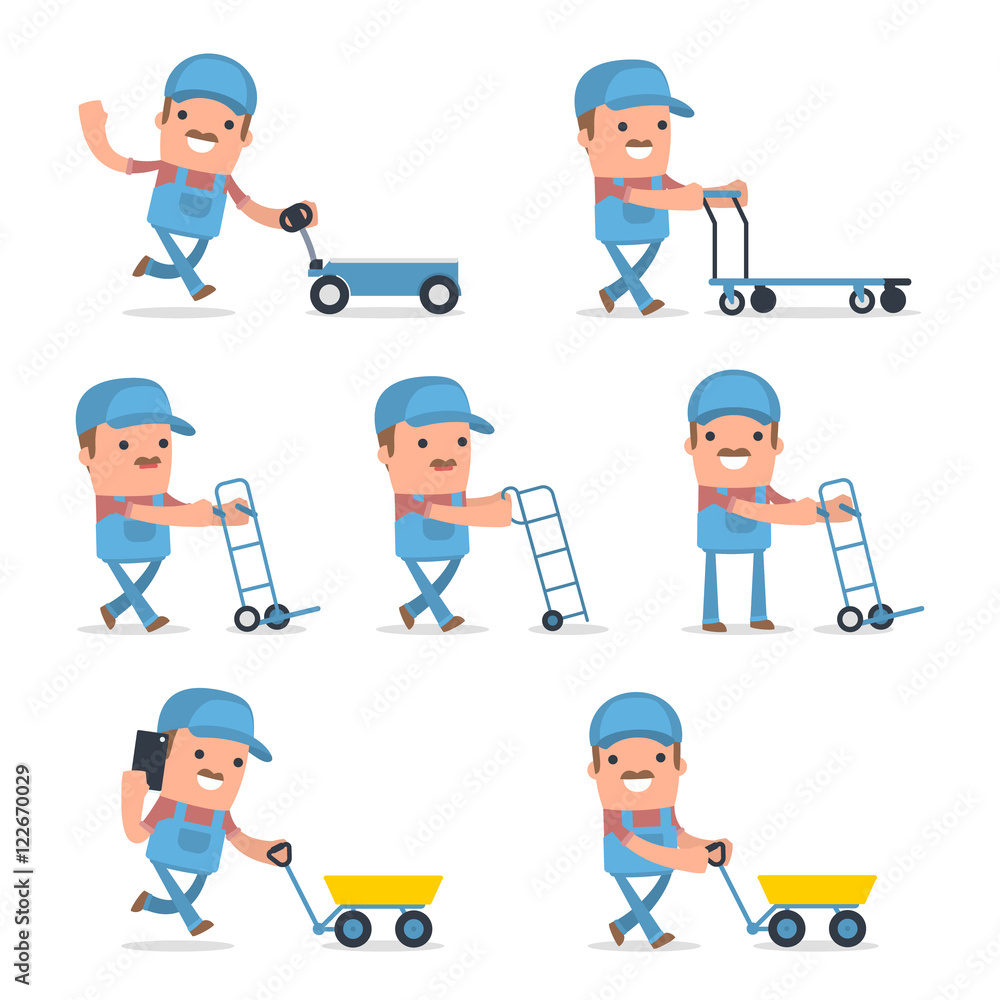 Set of Smart and Funny Character with cart, barrow, trolley for using in presentations, etc. Set of Smart and Funny Character with cart, barrow, trolley for using in presentations, etc.