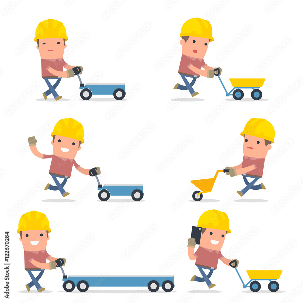 Set of Smart and Funny Character with cart, barrow, trolley for using in presentations, etc. Set of Smart and Funny Character with cart, barrow, trolley for using in presentations, etc.