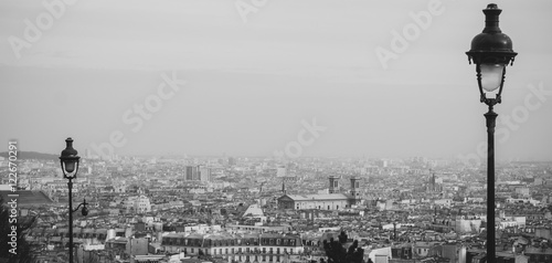 foggy paris framed with lanterns