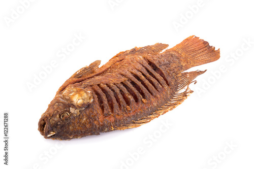 Deep Fried Tilapia Fish with salt on white background