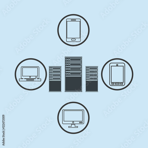 flat design computer with data center related icons image vector illustration