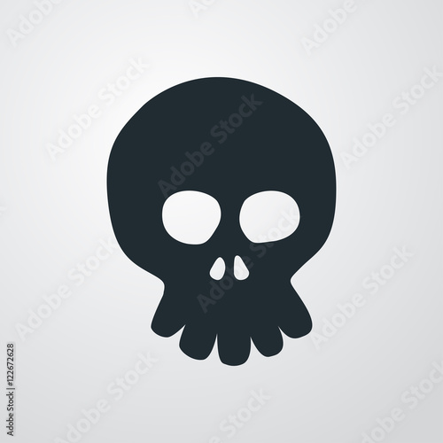Icono plano caricatura de calavera frontal sobre fondo degradado