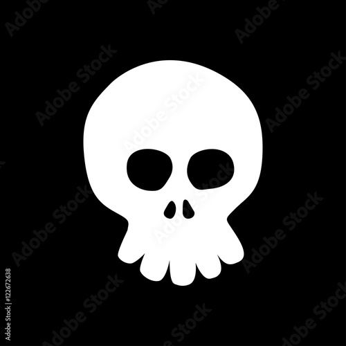 Icono plano caricatura de calavera frontal sobre fondo degradado