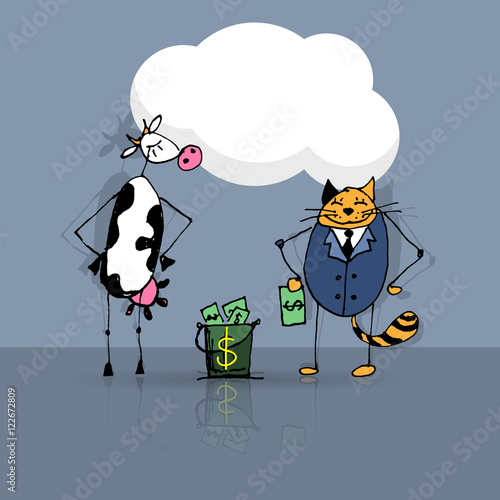 Business deal cat and cow