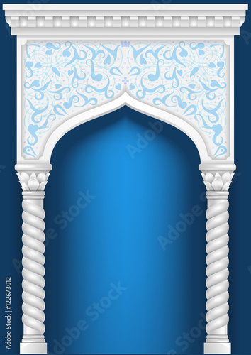 Fairytale Oriental, Indian or Arabian arch, background for cover, invitation cards. Vector graphics