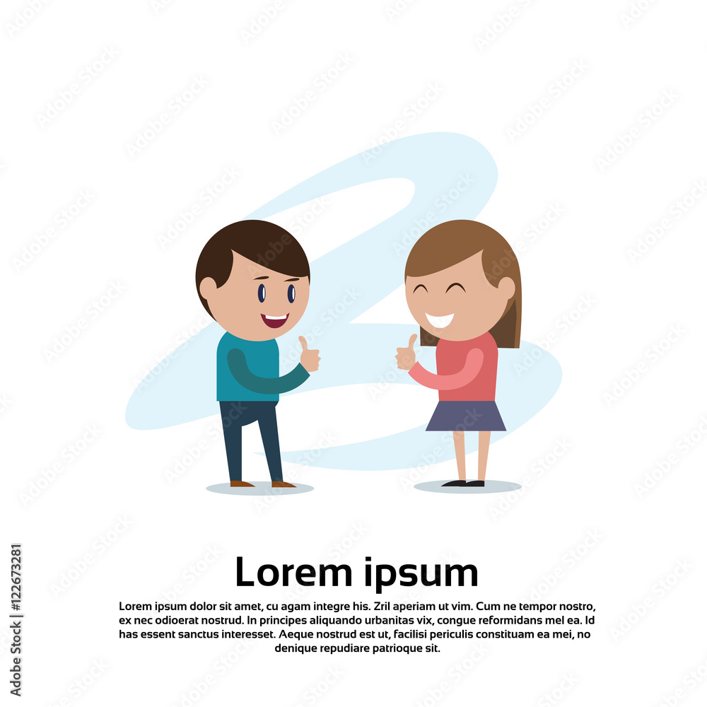 Young Couple Boy And Girl Teenagers Thumb Up Hand Gesture