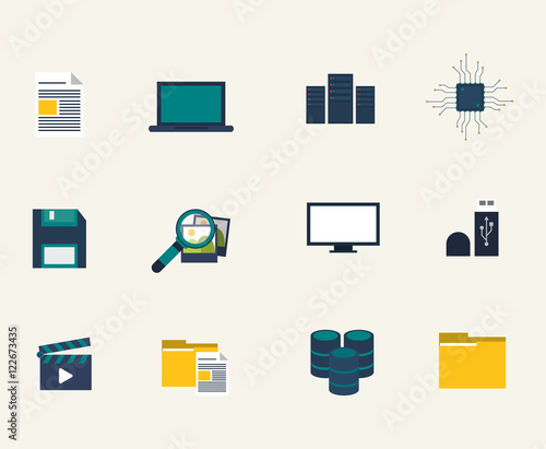 flat design data center related icons image vector illustration