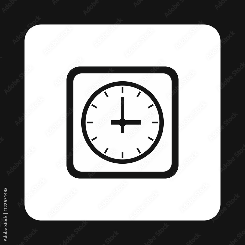 Square clock icon in simple style isolated on white background. Time symbol