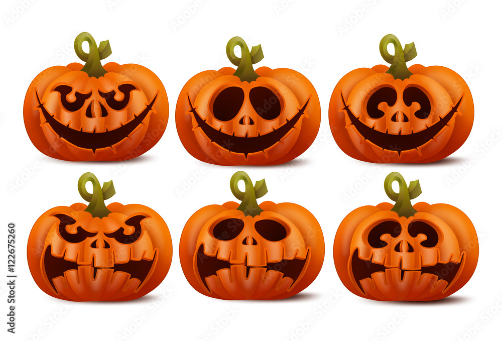 Halloween set with smiley pumpkins characters. Halloween set with smiley pumpkins characters.