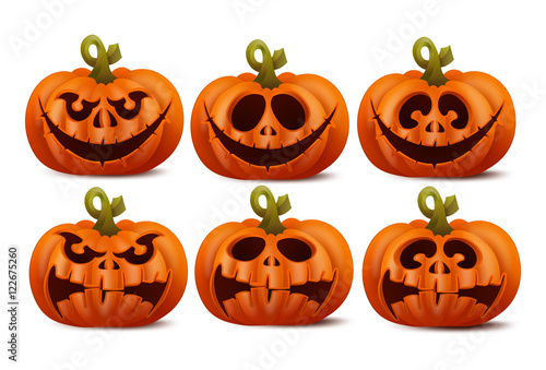 Halloween set with smiley pumpkins characters.