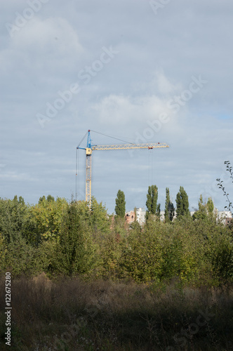 Park and building crane on a background of the distance.
