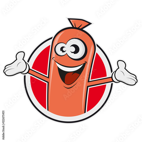 happy sausage in a badge