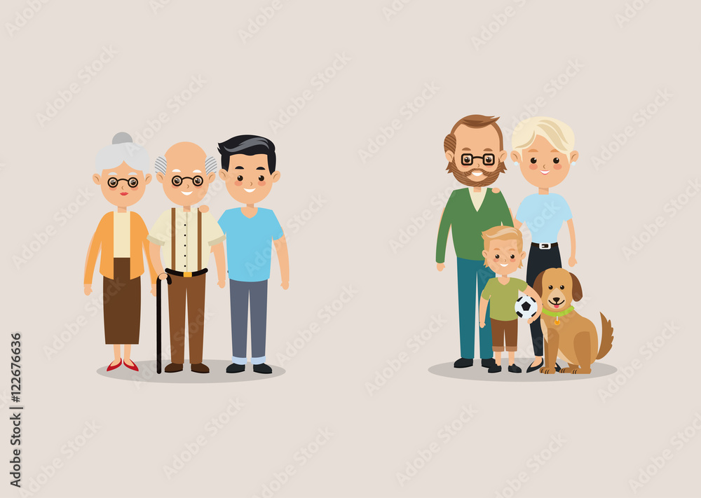 flat design traditional family with dog image vector illustration flat design traditional family with dog image vector illustration