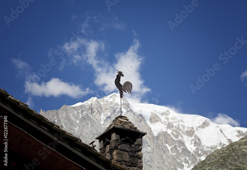 Italian side Mont Blanc summer landscape. Mont Blanc is the highest peak of european Western Alps.