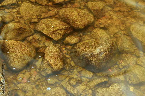 Rocks lie under water.