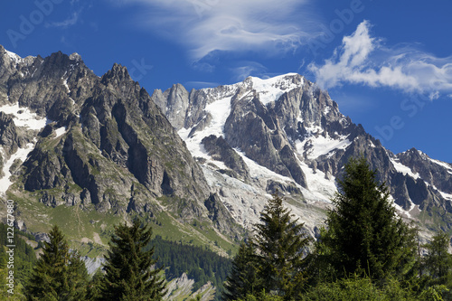Italian side Mont Blanc summer landscape. Mont Blanc is the highest peak of european Western Alps.