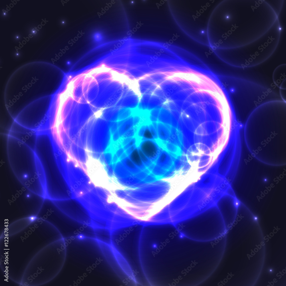 Violet neon plasma laser heart on dark background Violet neon plasma laser heart on dark background