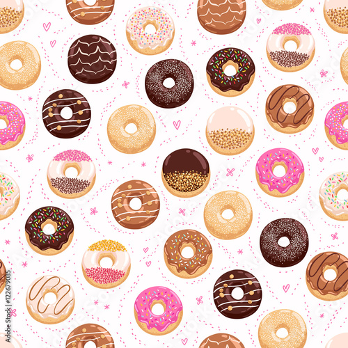 Donuts and little hearts seamless pattern
