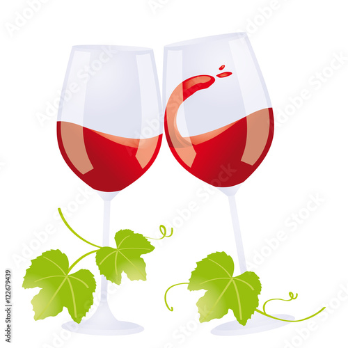 Verres de vin rouge qui trinquent - Illustration vectorielle et JPG