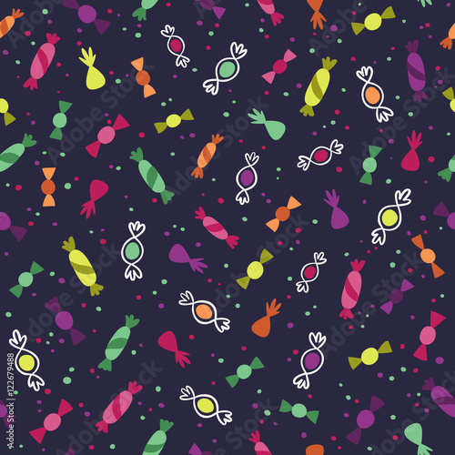 Party candy seamless pattern on deep blue background