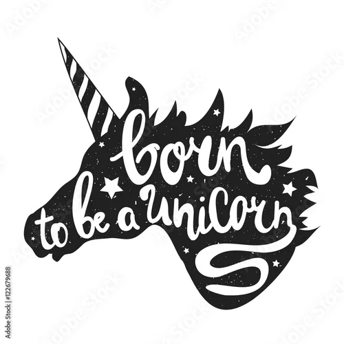 Naklejka na ścianę ilustracji wektorowych z głową jednorożca i napisem - Born to be Unicorn