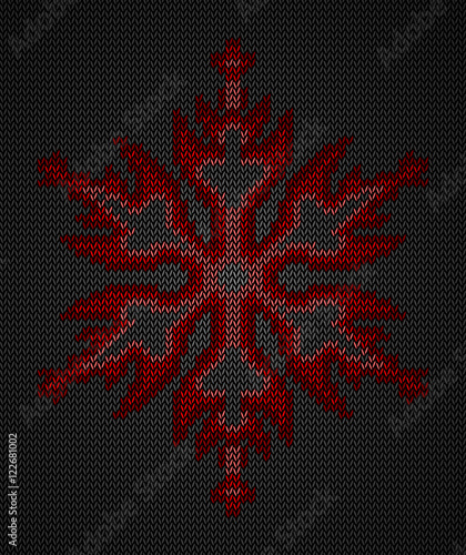 winter knitted pattern card, snowflake, red