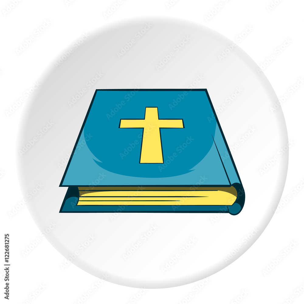 Fototapeta premium Book of the Bible icon in cartoon style isolated on white circle background. Books and religion symbol vector illustration
