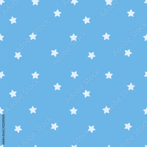 Blue star seamless pattern. Stars on sky blue background.