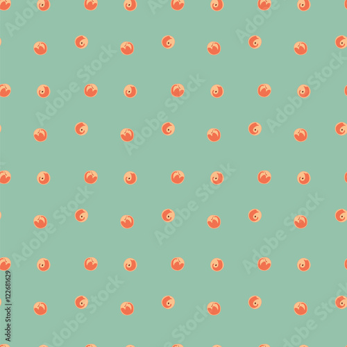 Peaches seamless vector pattern. Green peach vector background