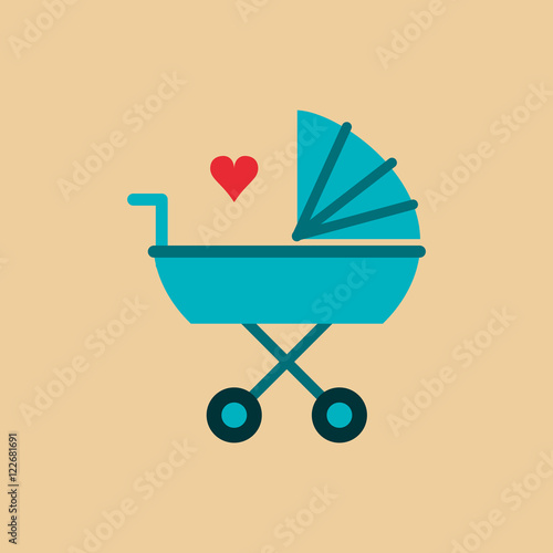 flat design baby stroller with cartoon heart image vector illustration